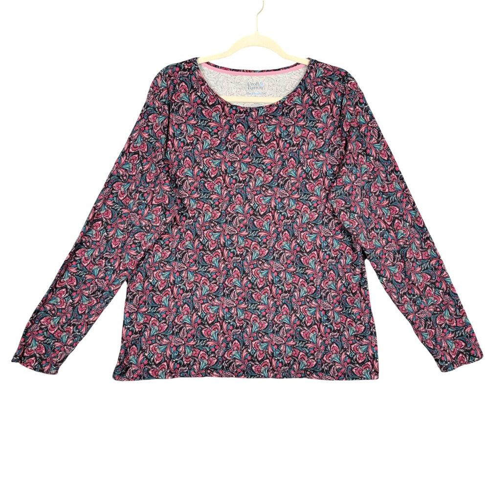 CROFT & BARROW The Classic Tee Pink Green Dark Floral Long Sleeve Top SIZE XXL